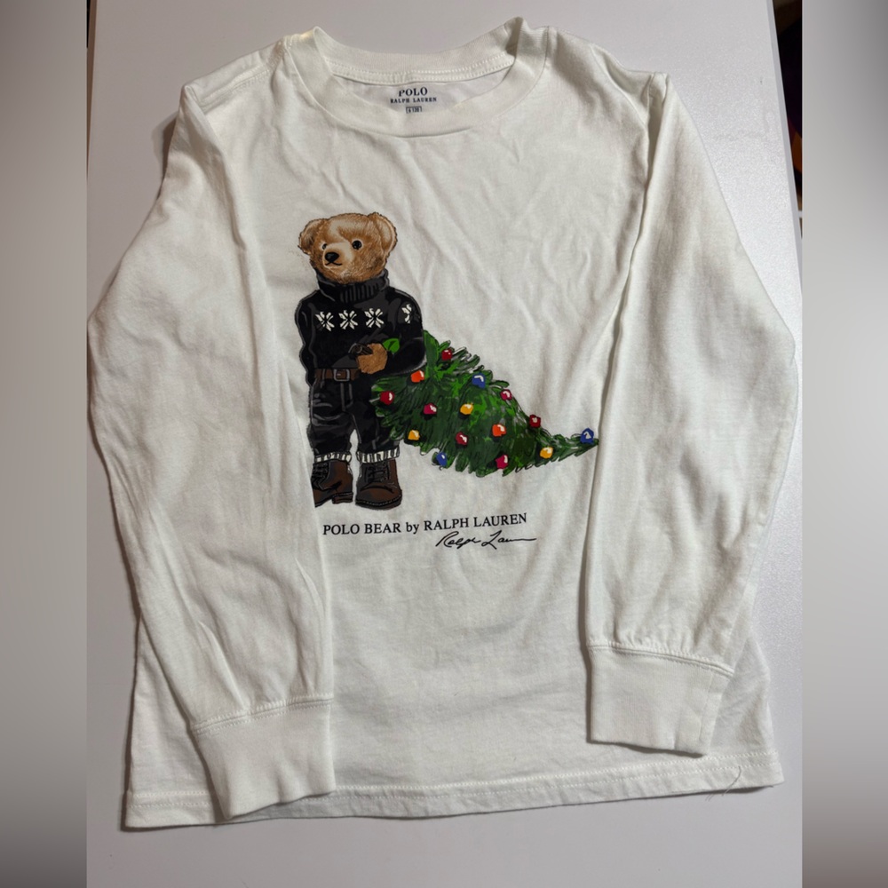 Polo by Ralph Lauren Kids White Long Sleeve with Bear and Tree Print
